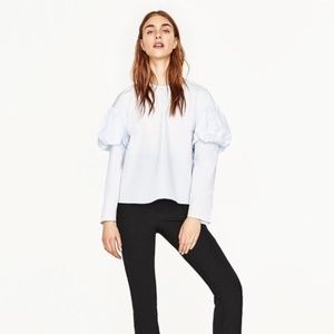 NWT Zara poplin puff sleeve light blue shirt
